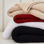 Chunky Cable Knit Throw Blanket Lightweight White 100% Organic Cotton Blanket for Sofa Couch Bed Baby Nursery, Rustic Shabby 
