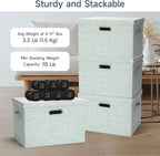 Graciadeco Large 17" 36 Quart Collapsible Stackable Storage Bins with Lids, 3 Packs Light Green Linen Fabric Closet Boxes wit