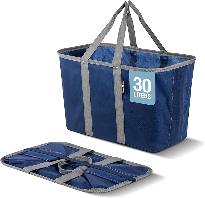 CleverMade EcoBasket 30L Collapsible Tote Basket – Reusable Grocery Tote That Stands Upright, Foldable Shopping Basket for Ca