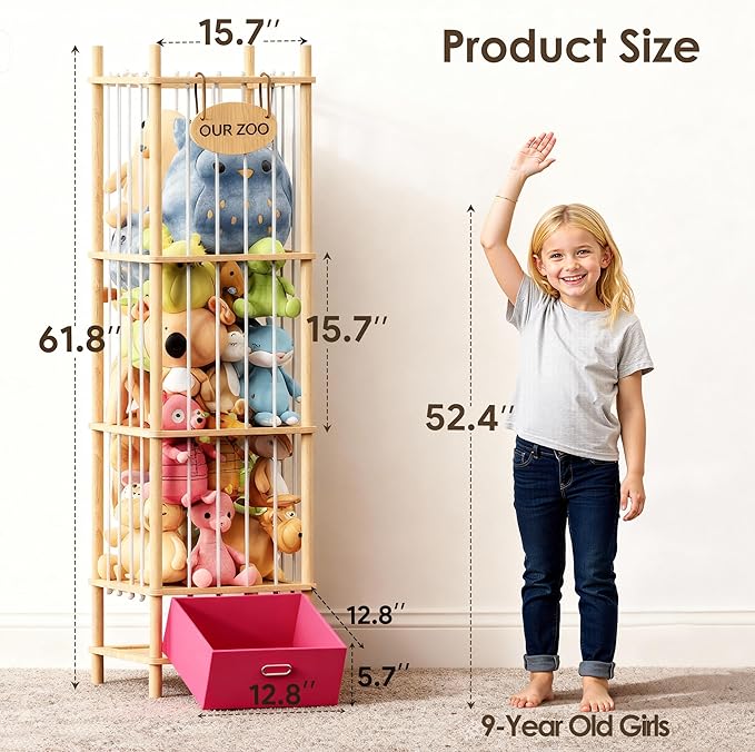 Brelley Stuffed Animal Storage Wood Toy Storage Organizer with Drawer, Large Toy Chest Stuffed animal holder for Kids Nursery