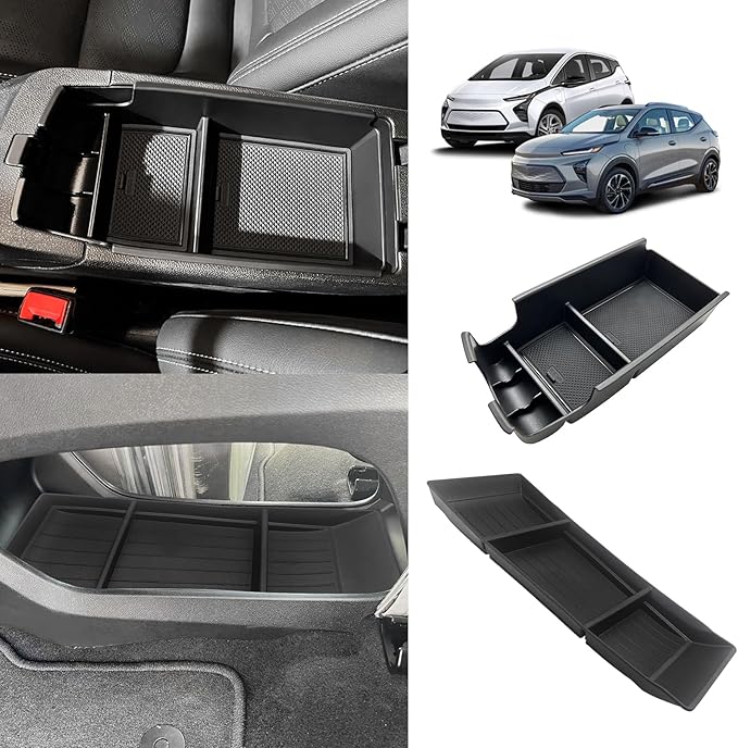BestEvMod Center Console Organizer Armrest Storage Box & Lower Console Organizer 2PCS Compatible with Chevy Bolt EV Bolt EUV 2022-2025 Accessories(Armrest Tray+Lower Tray)