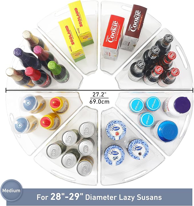 Leeden Lazy Susan Organizer for 28" Diameter Corner Lazy Susan, Plastic Kitchen Cabinet Storage Bins with Handle, 8 Packs, 1/