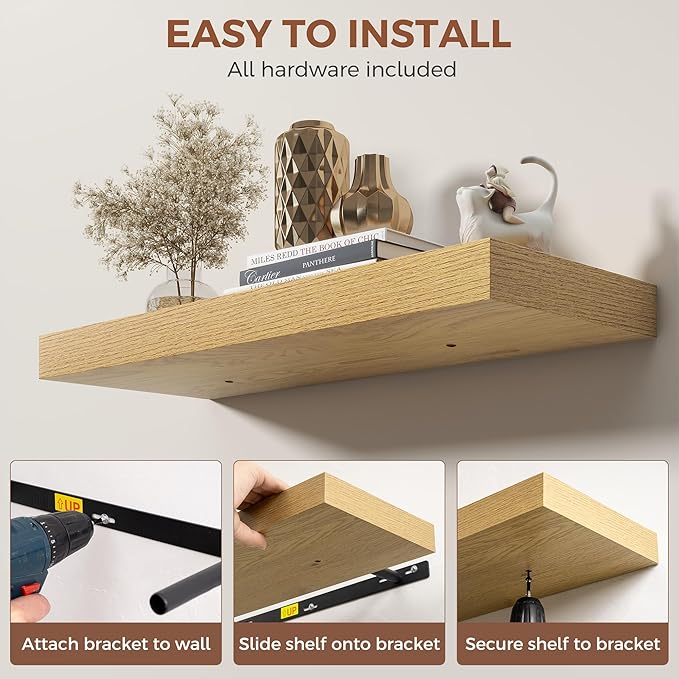 Dreamland 40 Inch Floating Shelves for Wall,8 Inch Deep Floating Shelves,40" W x 8" D Wall Shelves for Bedroom,Living Room, K