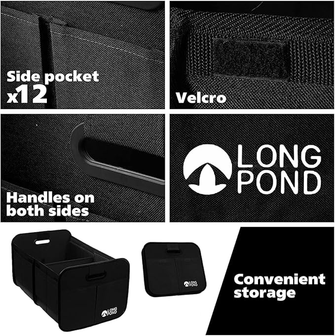 Long Pond Car Trunk Organizer, Storage for SUVs or Sedans, Foldable Cargo Containers with 9 Pockets and Reinforced Handles,