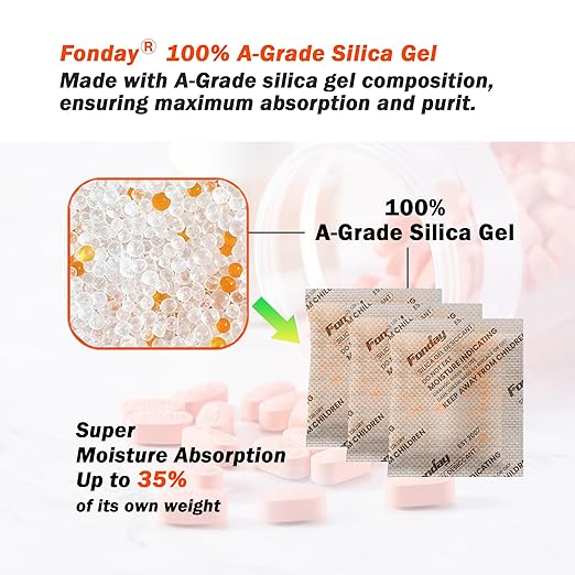 10g x 30 packs Fonday Rechargeable Silica Gel Desiccant Packets Fast Reactivate Desiccant Bags Moisture Indicating Orange to