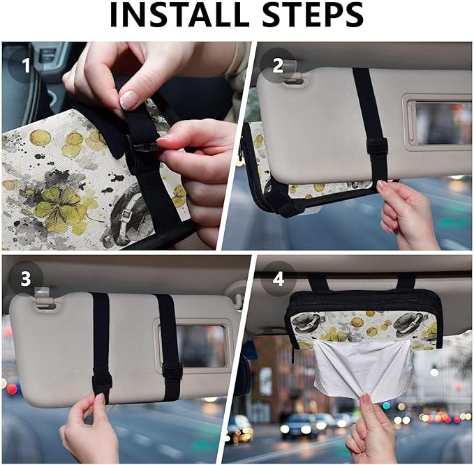Car Tissue Holder Car Visor Organizer Tissue Box Holder for Car Sun Visor Organizer with Car Vehicle Accessories Essentials Interior for Women Men White Clover Hat Gold St.Patrick