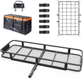 TUFFIOM Folding 500lbs Steel Hitch Mount Basket Cargo Carrier, 60"x20"x6" Trailer Hitch Cargo Carrier Luggage Rack w/Net, Waterproof Cargo Bag, 4 Straps & Stabilizer for SUV Car Truck Van