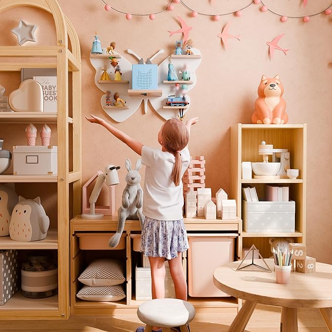Butterfly Tonie Shelf for Tonie&TonieBox - White Magnetic Wooden Floating Shelves for Storage, Cute Tonie Wall Shelf for 20-3