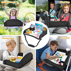 2Pcs Kids Travel Tray for Toddler Carseat, Road Trip Activities Essentials for Toddler, Kids Lap Desk Tray with Tablet Holder Stand ＆ Dry Erase Board (Black-2Pcs)