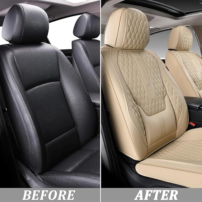 Coverado Front Seat Covers, Car Seat Covers Front Seats, Nappa Leather Seat Covers for Cars, Waterproof Seat Covers with Lumb