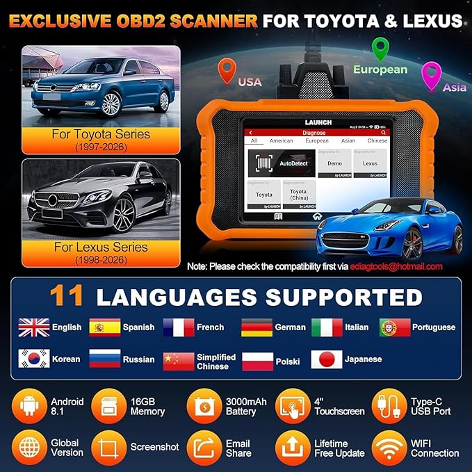 2026 LAUNCH Creader Elite V2.0 fit for Toyota Lexus Bi-Directional Scan Tool, Full System OBD2 Scanner, All Reset Service Code