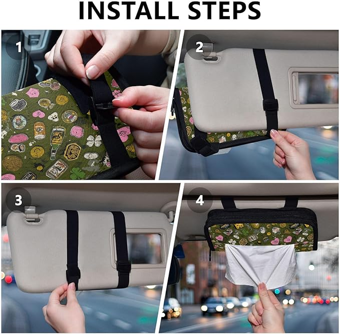 Car Tissue Holder Car Visor Organizer Tissue Box Holder for Car Sun Visor Organizer with Car Vehicle Accessories Essentials Interior for Women Men Darkmuted Hearts Clovers St.Patrick