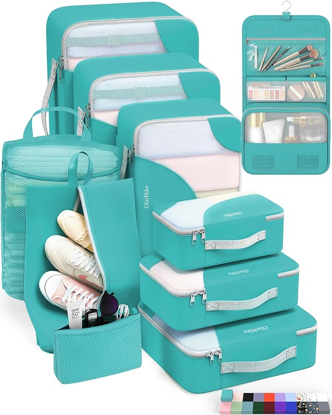 10 Set Packing Cubes for Travel, Gifts for Women Mom,Anti-Tearing Suitcase Organizer for Luggage with Shoe & Hanging Toiletry