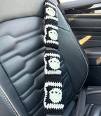Crochet Steering Wheel Cover,Handmade Rock and Roll Skull Steering Wheel Cover, Skull Wheel Covers Cool Girl & Men, Skeleton Wheel Covers 14-15 in (Wheel Cover Set)