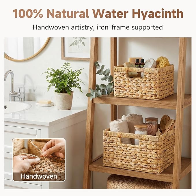 StorageWorks Wicker Storage Basket, Water Hyacinth Basket for Organizing, Decorative Water Hyacinth Storage Baskets, Set of 2