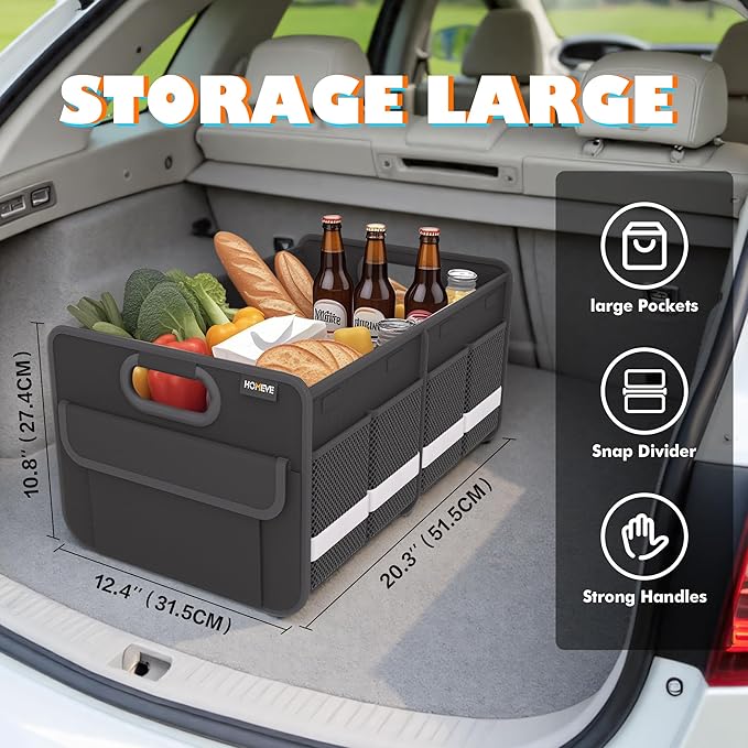Homeve Trunk Organizer, Car Storage, Reinforced Handles, Collapsible Multi-Compartment Car Organizers, Foldable, Waterproof, 2 