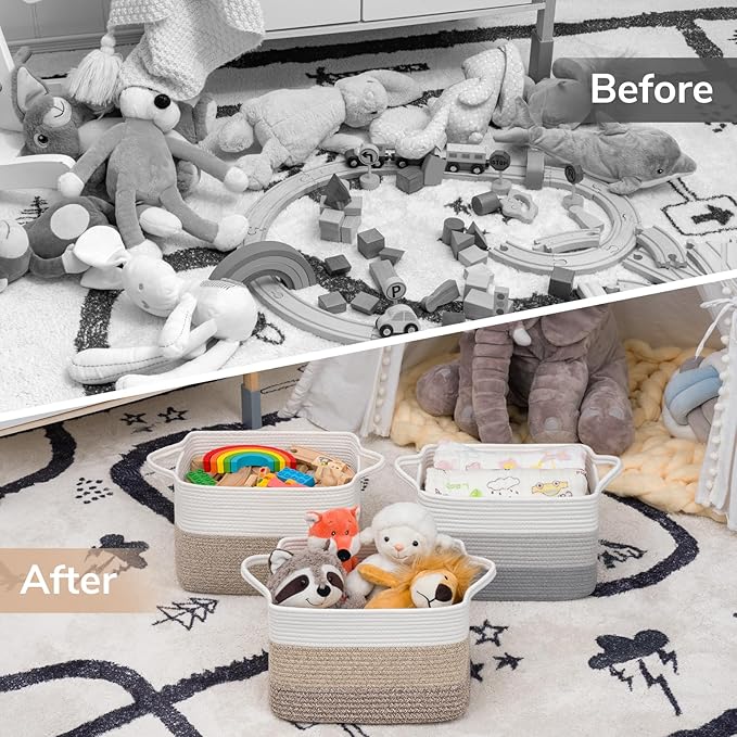 Goodpick Woven Storage Basket, 13"x10"x9" Cotton Rope Organizer for Dog Toys, Books, Stylish Gift Basket with Handles, Small 