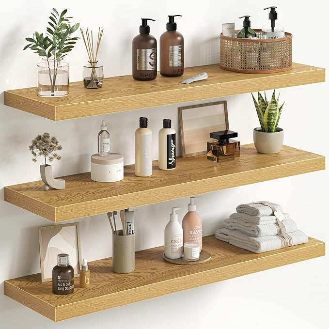Fun Memories Floating Shelves for Wall 36 Inch Set of 3, Farmhouse Floating Shelves with Invisible Heavy Duty Bracket, 10 Inc
