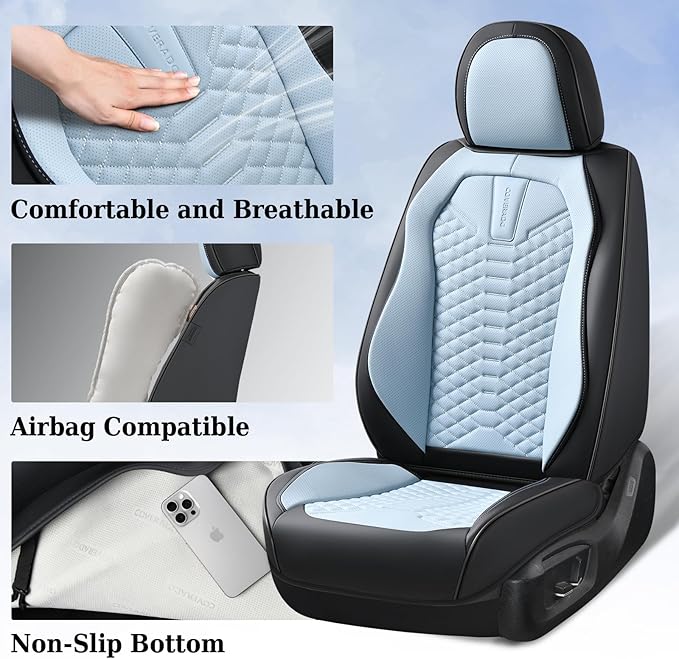 Coverado Leather Seat Covers, Car Seat Covers Full Set, Waterproof Nappa Leather Car Seat Cover, Car Seat Protectors 5 Seats,