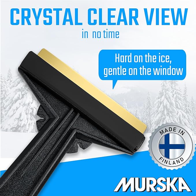 Car Ice Scraper Brass Blade - fast, easy & efficient - [ 2 Pack ] Brass Ice Scraper for Car - Ice Scrapers for Car Windshield Ice Scraper - Original Murska from Europe - for Winter - A054-2 Black