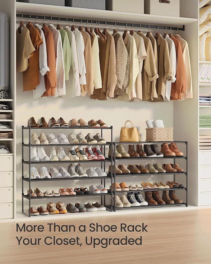 SONGMICS Shoe Rack, 10-Tier Shoe Organizer, Metal Storage Shelf, Upright or Upside Down, for 44-55 Pairs, for Entryway, 11.8 