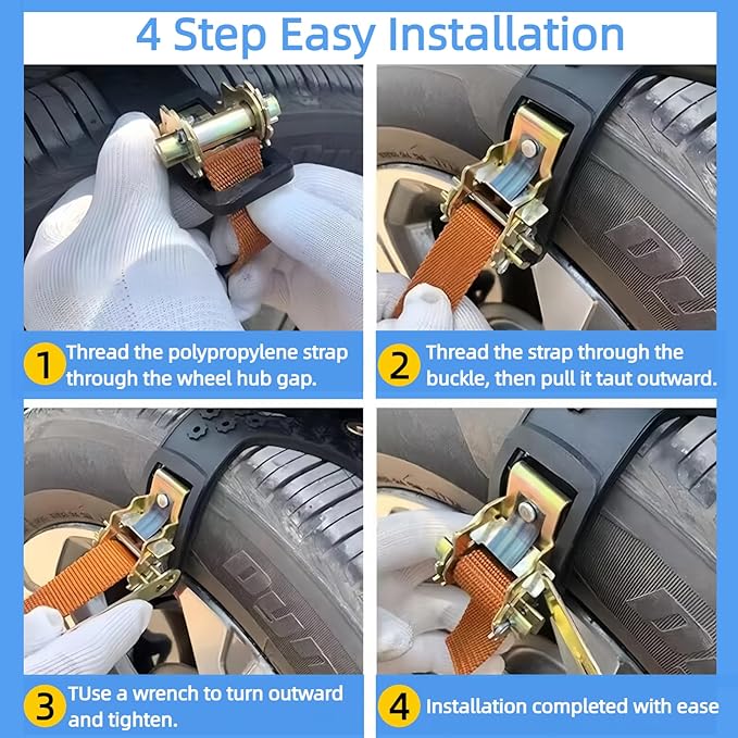 6 Pack Universal Tire Chains,Emergency Portable Snow Chains Suitable for Car, Truck, and SUV, Zip Tie Tire Chains, Adjustable