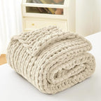 Admitrack Chunky Knit Blanket Throw 51"x63", 100% Hand Knit Chenille Throw Blanket for Sofa & Home Decor, Soft and Cozy Knitt