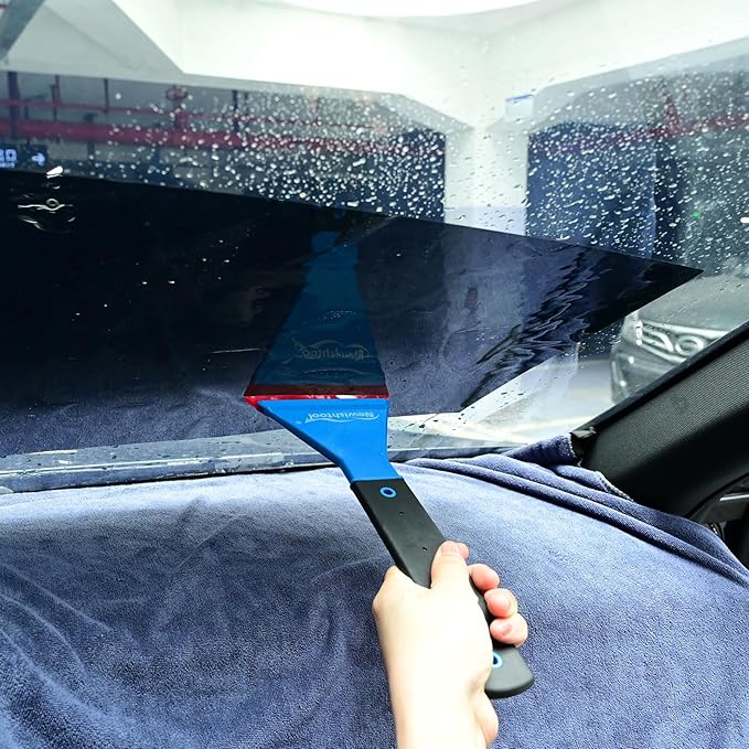 NEWISHTOOL Window Tint Squeegee Rubber with Handle, 3 PCS Different Durometer Blades Long Handle Rubber Squeegee, Water Wiper Swiper for Windshield Cleaning Window Film Application PPF Installation