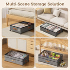Under Bed Storage with Wheels, Large Capacity UnderBed Containers with Clear Lids, Shoe Organizer Under Bed Drawers, Rolling 