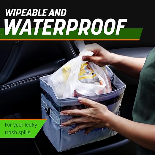 Drive Auto Car Trash Can - Leakproof, Hanging Garbage Bin with 20 Trash Bags and Pink Adjustable Strap - Truck & Car Accessories for Men and Women - Grey with No Lid