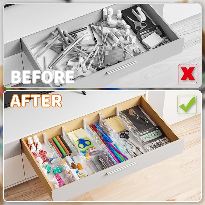 Yieach 8 Pack Clear Expandable Deep Drawer Separators From 15 to 21'' - 3.2 Inch Tall Acrylic Drawer Dividers for Clothes,Dre