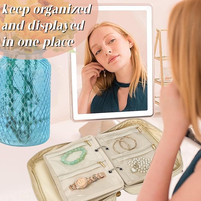 Travel Jewelry Organizer Case,Jewelry Bags for Traveling, Jewelry Binder with 24 Pcs Clear Zipper Velvet Pouches for Storing 