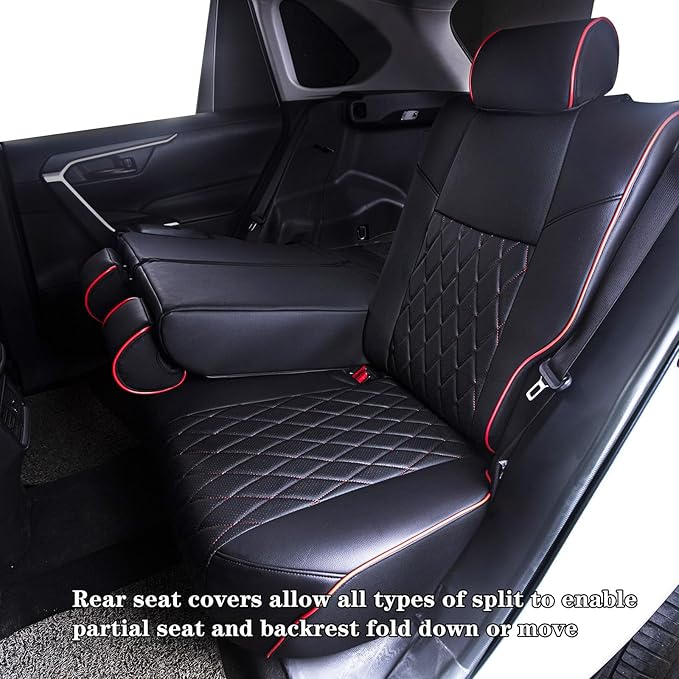 HKZ Fit RAV4 Car Seat Cover Set for 2013 2014 2015 2016 2017 2018 Toyota RAV4 Limited XLE SE Platinum Adventure-Leather(Black