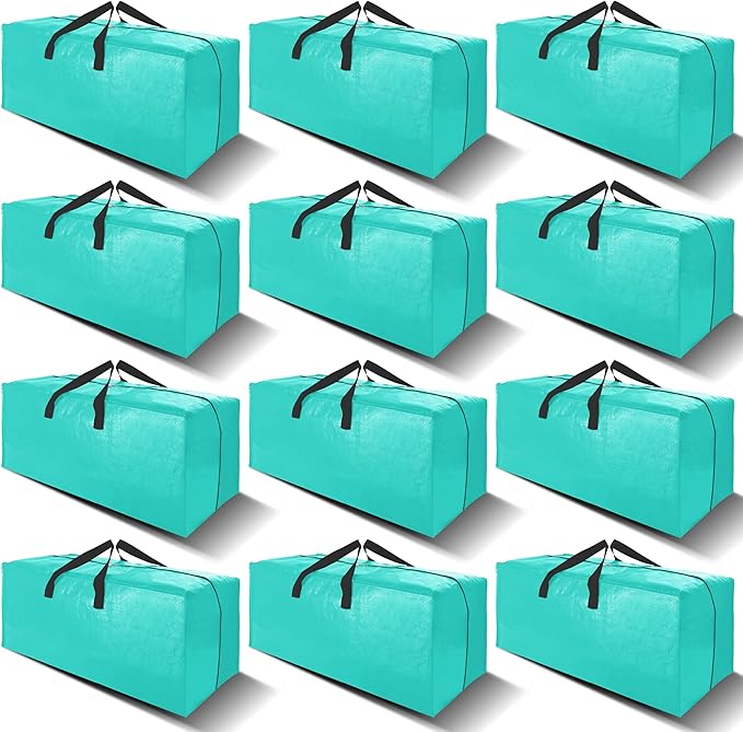 VELVETSURE 12 Pack Heavy Duty Large Moving Bags W/Backpack Straps - Strong Handles & Zippers, Storage Totes For Space Saving,