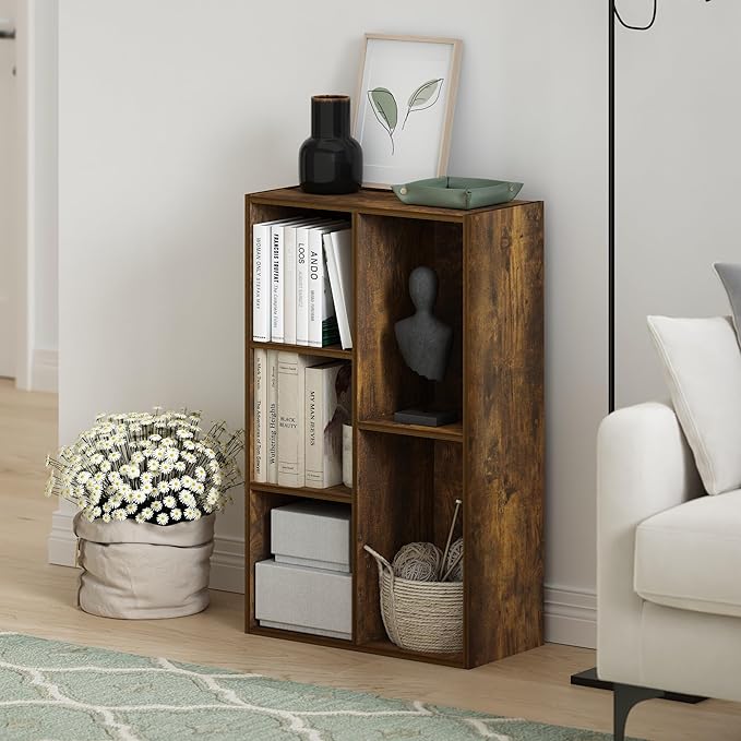Furinno LUDER Book Shelf, 5-Cube Bookshelf, Reversible Bookcase, 9.4 x 19.5 x 31.5, Easy Assembly, for Living Room, Bedroom, 