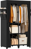 Wardrobe Closet, Quick and Easy Assembly, Black Portable Closet with 2 Hanging Rods 4 Storage Shelves and 8 Side Pockets, Stu
