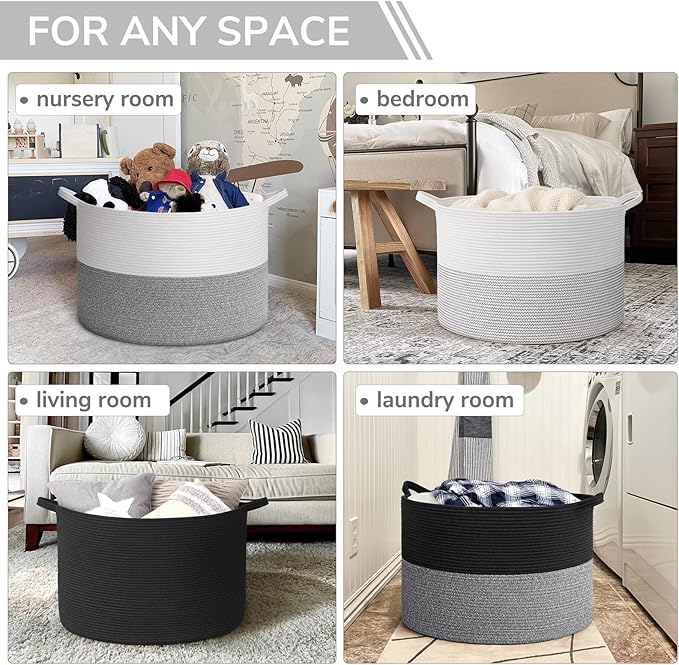 INDRESSME 115L Extra Large Blanket Basket, Cotton Rope Toy Baskets Storage Kids Toy Bin for Playroom Decor Woven Baby Laundry