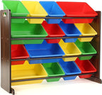 Humble Crew Supersized Toy Storage Organizer with 16 Removable Bins, Walnut/Primary – Large Toy Storage for Toddlers Ideal fo