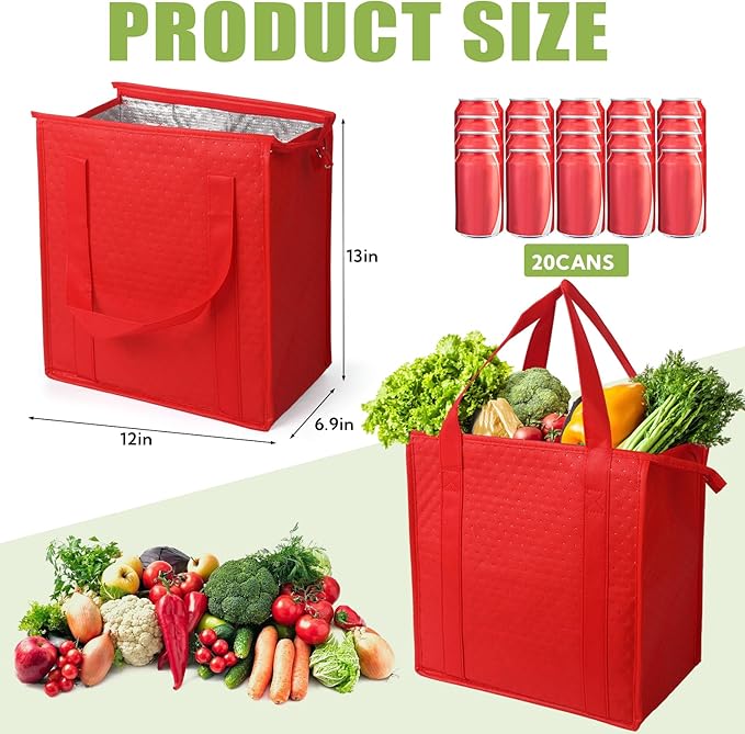 20 Pcs Insulated Shopping Bags for Groceries with Zipper & Handles, Large Foldable Cooler Bags for Hot & Cold Food