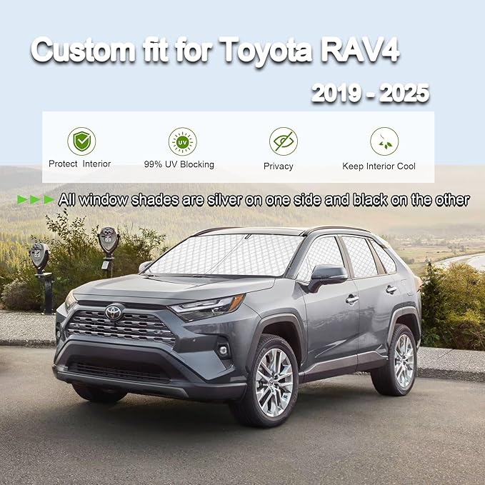 KMF Thicken Car Window Shades for Toyota RAV4 2019-2025 Accessories, 5th Gen RAV 4 Full Car Window Covers Sunshade for Windshield Side Rear,UV Block and Blackout Privacy for Car Camping Outdoor 8pcs