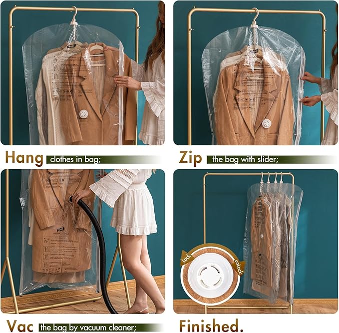 TAILI Hanging Vacuum Sealer Storage Space Saver Bags for Clothing,Travel, Suits and Jackets, Closet Organizers, 6 Pack Jumbo 
