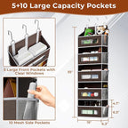 5 Tier Over The Door Organizer - Large Capacity Behind Door Hanging Shelves with 10 Mesh Pockets and Clear Windows, Closet Or