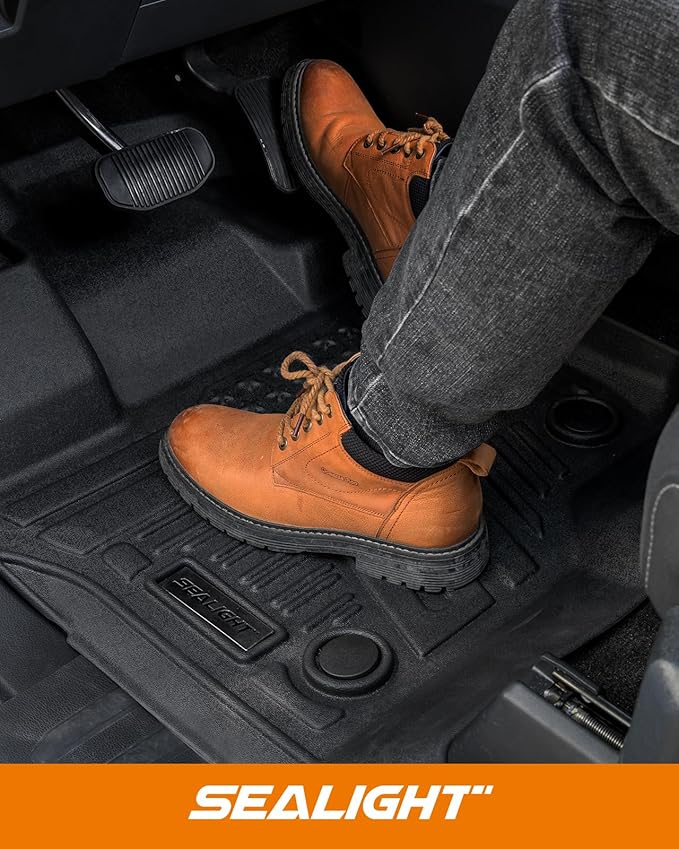 SEALIGHT Custom Fit Floor Mats for Chevy Silverado & GMC Sierra 1500 Crew Cab 2019-2026 Models | All Weather Protection, 3D Scanning Design, Non-Slip, Waterproof & Durable