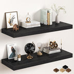 40Inch Black Floating Shelves for Wall, 12 Inch Deep Shelves for Bedroom, Kitchen, Bathroom Wall Mounted, Rustic Wood Floatin