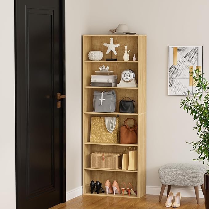 6 Tier Book Shelf，Wooden 6 Cube Storage Organizer,6 Tier Low Bookcase Storage Display Organizer, 64 Inch Versatile Cubes Shel