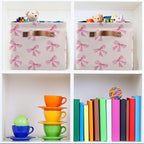 xigua Bow Storage Basket Collapsible Toy Storage Bins Waterproof Canvas Storage Basket with Leather Handles for Home Closets 