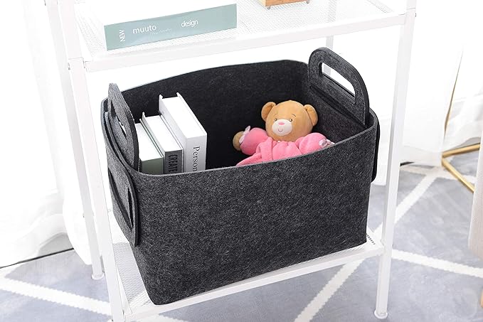 Minoisome Storage Basket Felt Storage Bin Collapsible& Convenient Box Organizer with Carry Handles for Office Bedroom Closet 