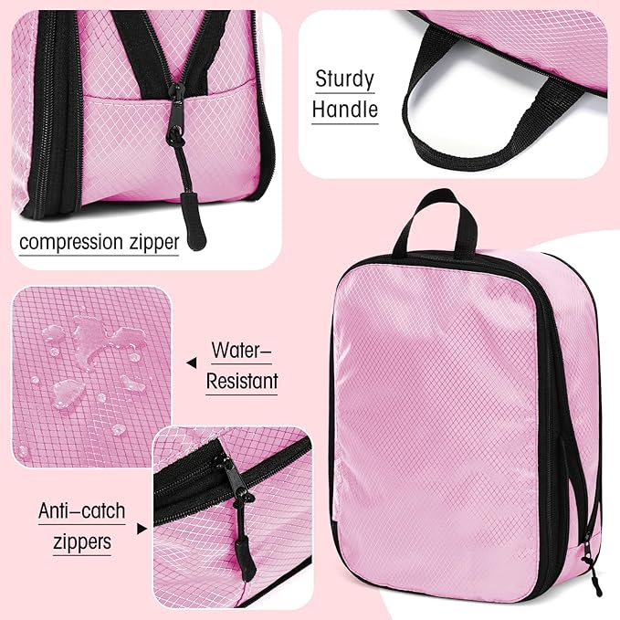 5 Pack Compression Packing Cubes for Travel Space Saving Cubes Luggage Organizer for Suitcase(Pink,M)