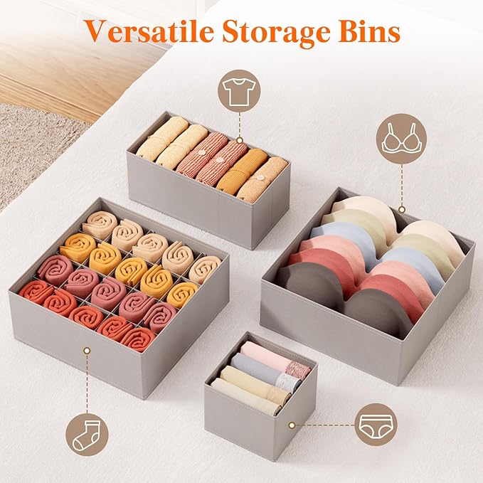 Lifewit Underwear Drawer Organizer for Closet 8 Pack, 3 Sizes Dresser Organizer Dividers, Deep Fabric Foldable Drawer Storage
