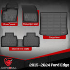 Floor Mats & Cargo Liner Compatible with 2015-2024 Ford Edge Cargo Mat, Full Set All Weather Protection 1st, 2nd Row Car Liners & Trunk Mat, Black